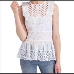 Tory Burch White Eyelet Ruffle Blouse